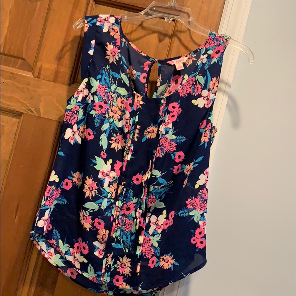 Dark navy blue tank top with flowers
